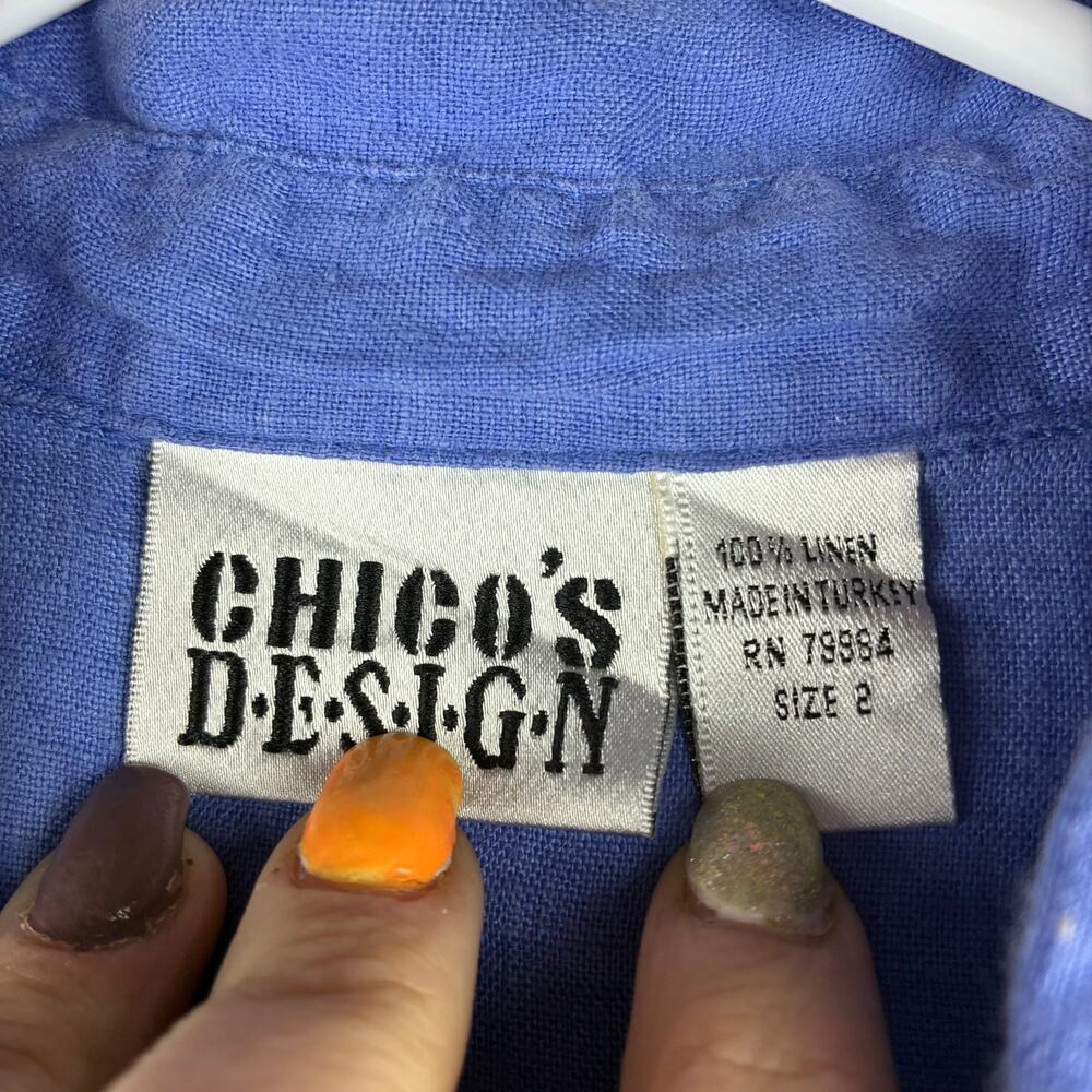 Vtg Chicos 100% Linen Sleeveless Button Up Blouse Women’s 2/Large Blue Lagenlook - Picture 6 of 8